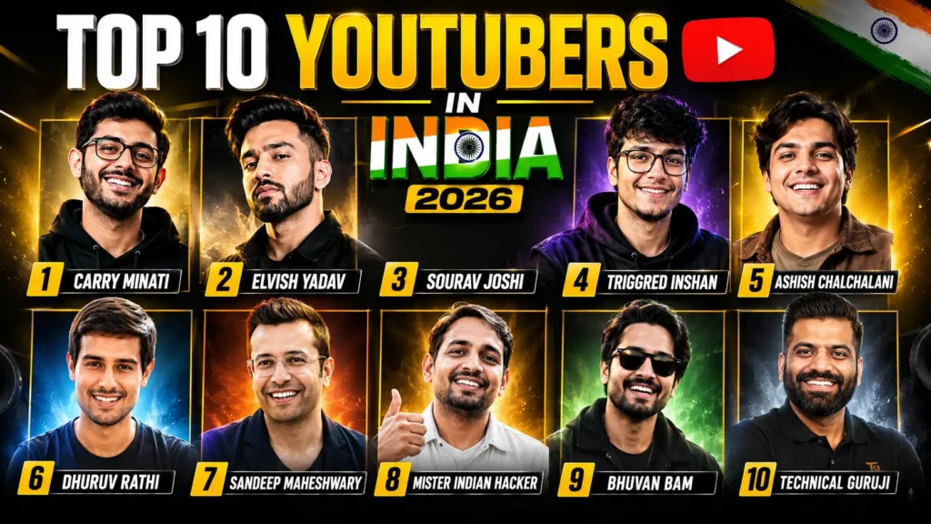 Top 10 YouTubers in India (2026)